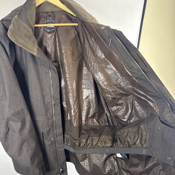The North Face HyVent Hooded Jacket Men’s XL Brown Pinstripe Ski Shell - Picture 7 of 11